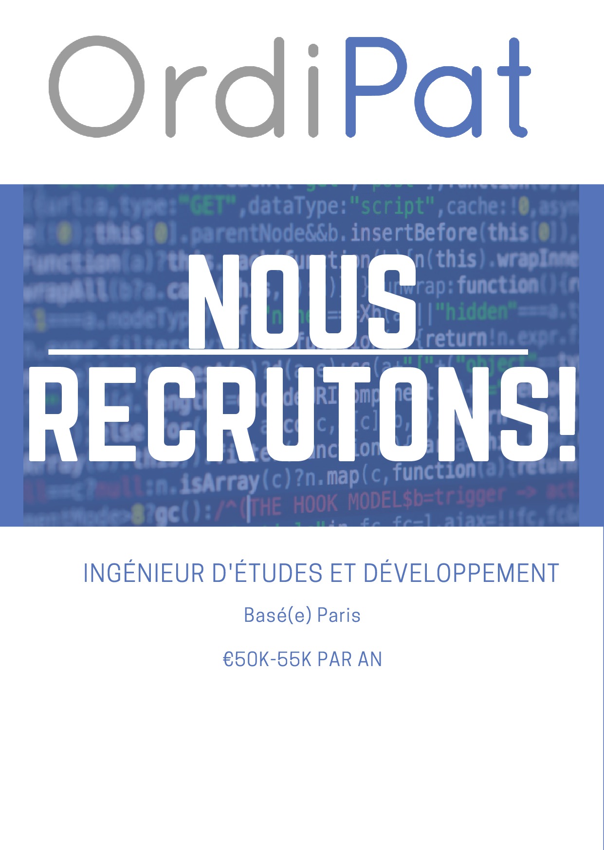 L’opportunité d’emploi – OrdiPat, Paris. Ingénieur d’études et développement C# – H/F